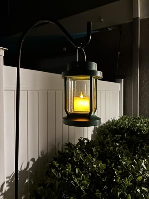 Solar Lantern Outdoor Indoor Use – Hanging Solar Lights with Realistic Flickering Flameless Candle, Weatherproof for Garden Decor, Patios, Trees, and Lawns (Black, 2 Pack) customer photo 1