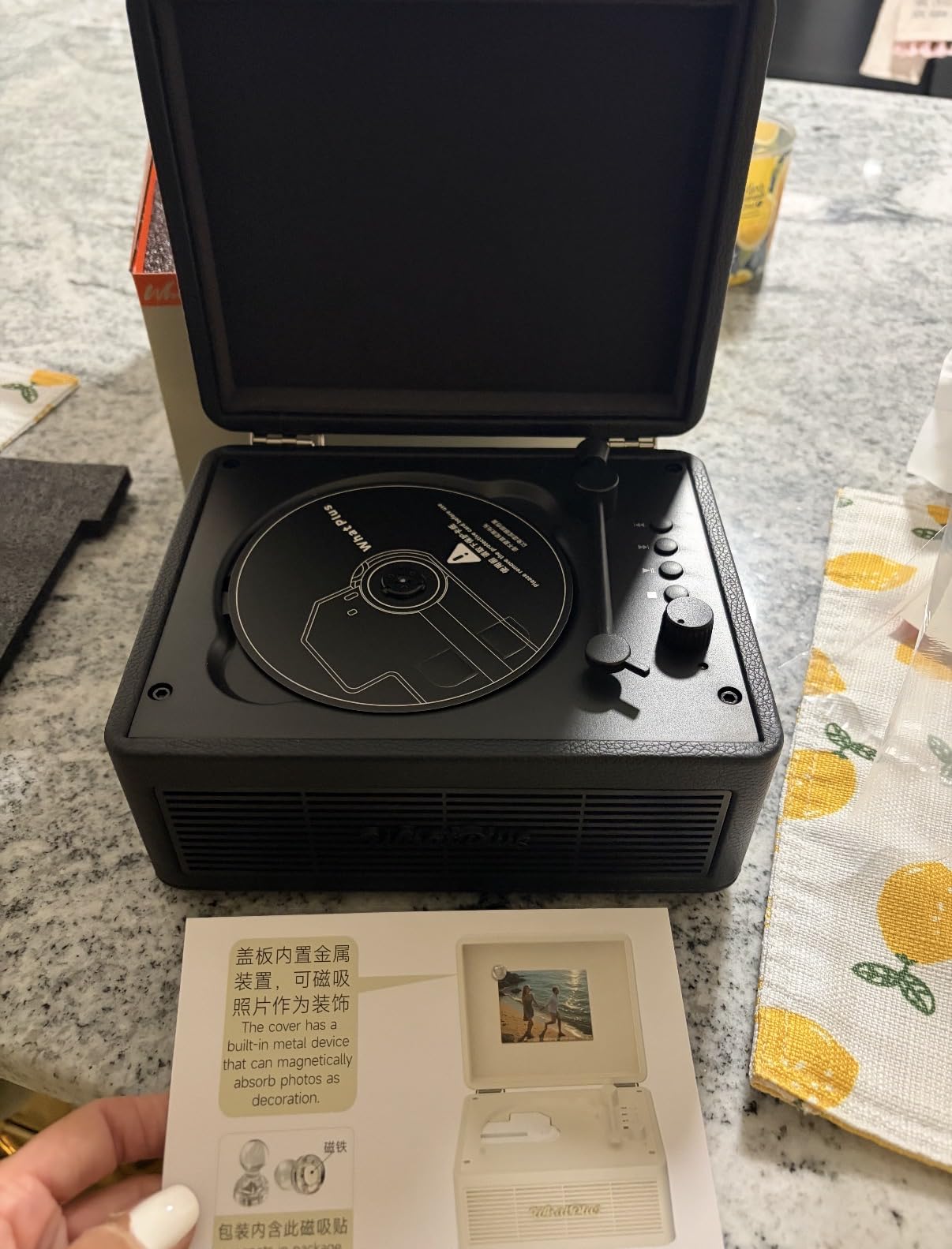 Portable CD Player with Bluetooth and Speakers, Vintage White | Rechargeable retro suitcase design with magnetic back, AUX and TF card support for home decor, travel and gifting customer photo 1