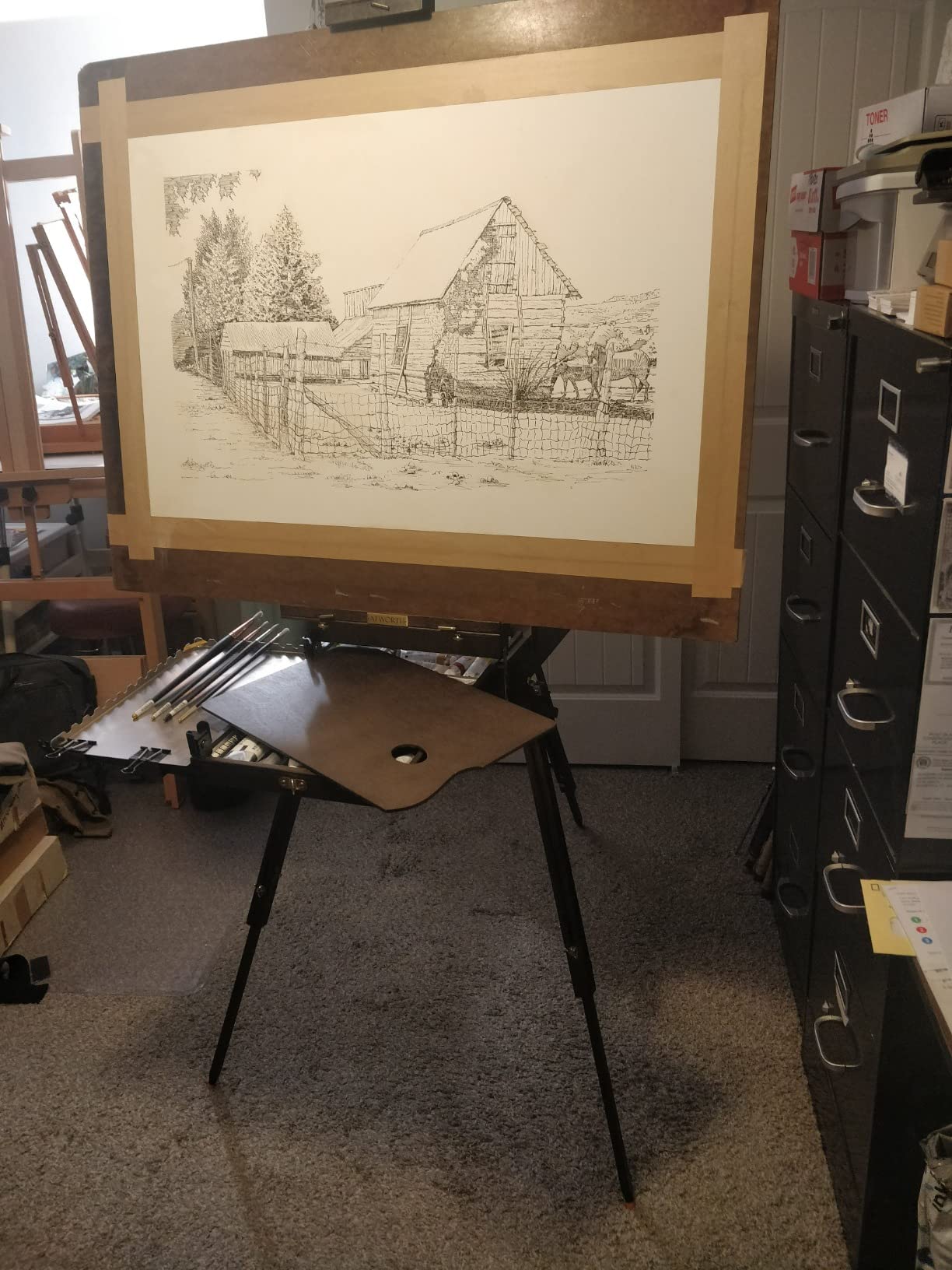 ATWORTH French Easel for Painting, Deluxe Beech Wooden Field & Studio Sketchbox Easel Stand with Metal Side Tray, Portable & Easy Transport for Painting Outdoor, Holds Canvas up to 34