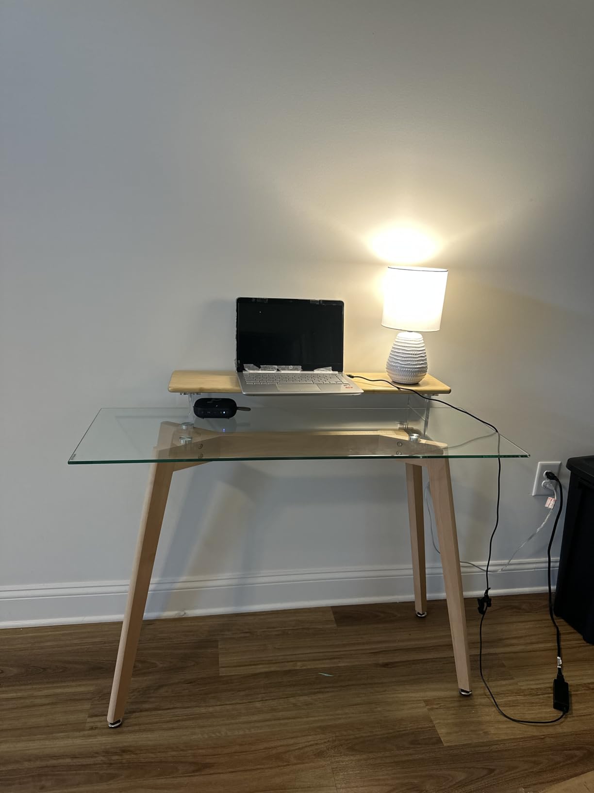Bamboo Monitor Stand Riser, Natural Desk Shelf with Acrylic Legs customer photo 1