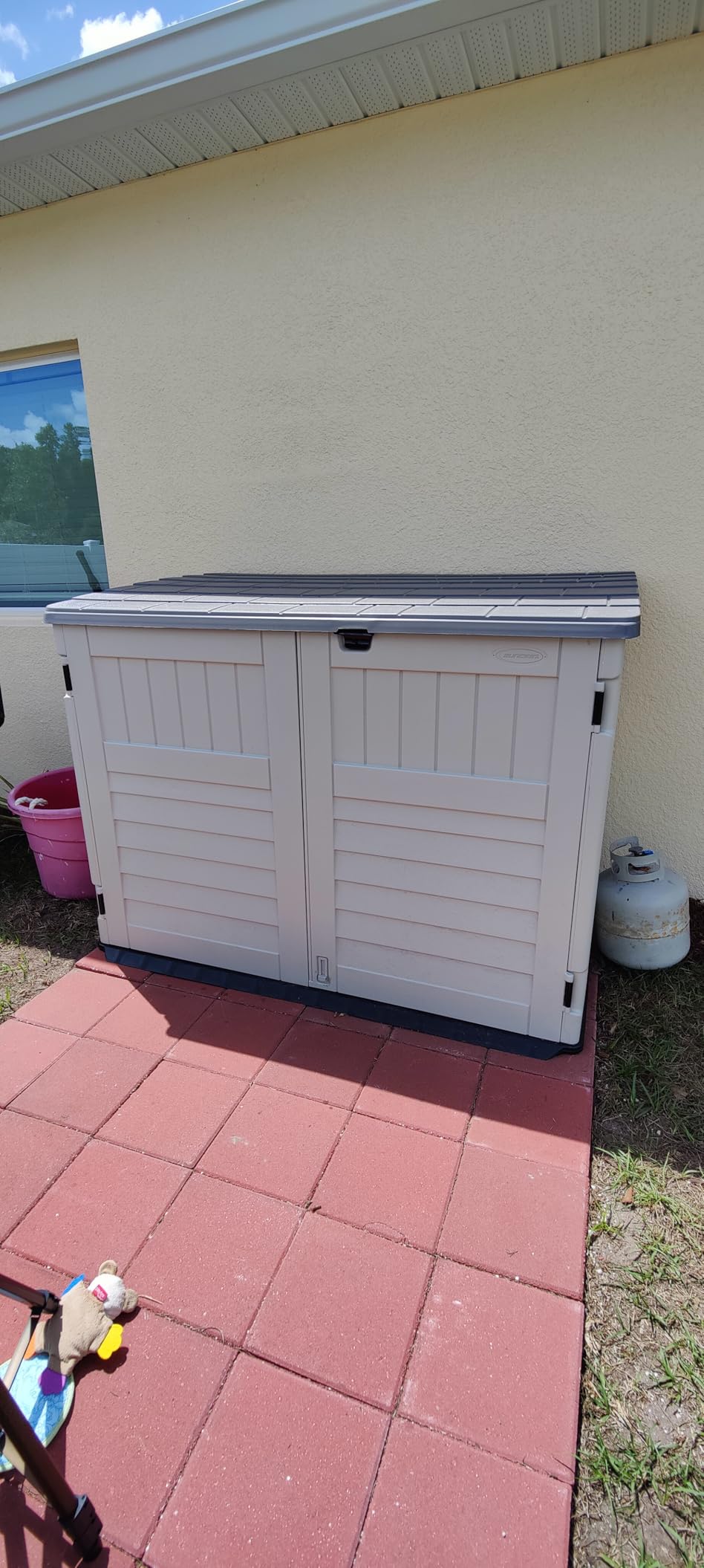 Suncast 5.9' x 3.7' Horizontal Stow-Away Storage Shed, Resin, Hinged Lid customer photo 1