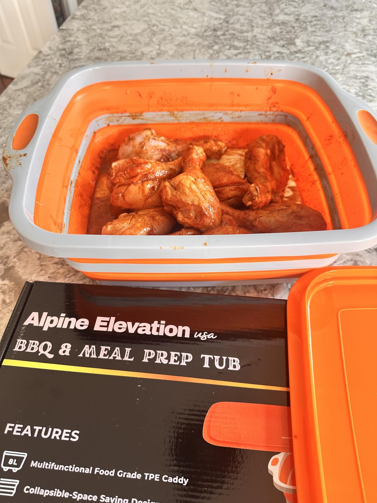 Collapsible X-Large (16L) BBQ Marinating Tub w/ Cutting Board | Multipurpose Food-Grade TPE Prep Tub w/ Lid | Built-In Colander & Drain Plug - For Camping | Tailgate | Picnic - Slate Black customer photo 2