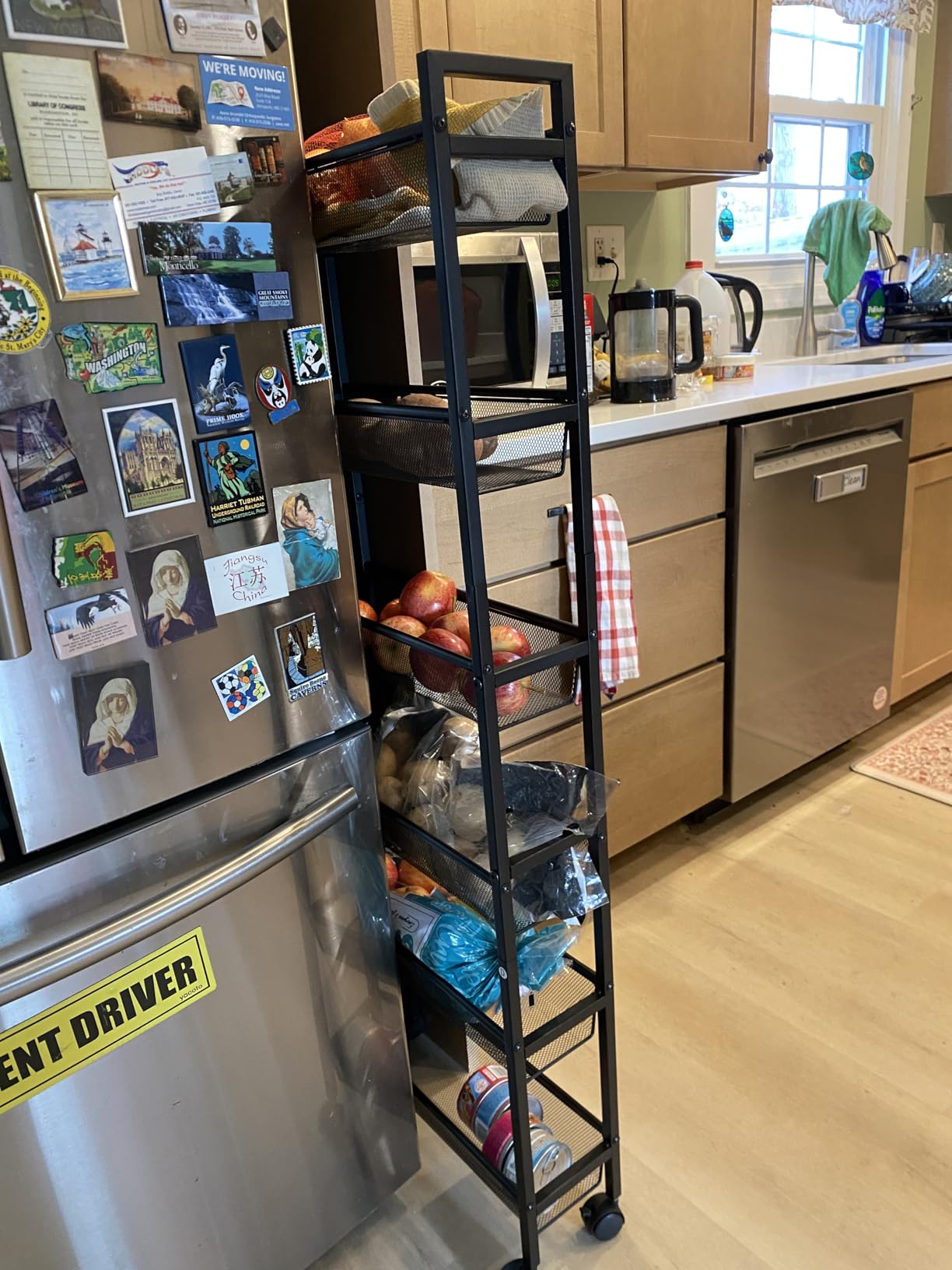 ThreeHio 6 Tier Slim Storage Cart, Narrow Cart with Wheels, Metal Mobile Shelving Unit Organizer for Kitchen, Bathroom, Laundry Room, Living Room & Narrow Spaces, Black, 6in(W) customer photo 1