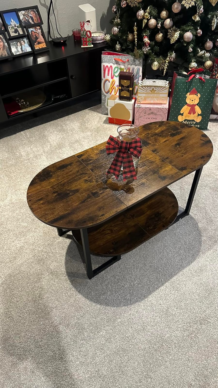 HOOBRO Coffee Table for Living Room, Oval Small Coffee Table with 2-Tier Open Storage Shelf, Industrial Cocktail Tea Table, Wooden Desktop Center Table, Farmhouse, Home Office, Rustic Brown BF09KF01 customer photo 2