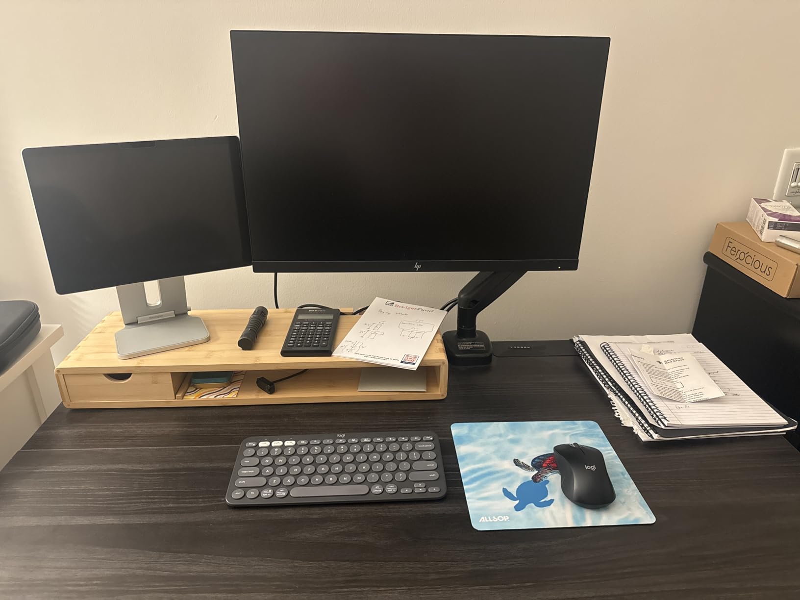 Bamboo Monitor Stand Riser with Drawer customer photo 2