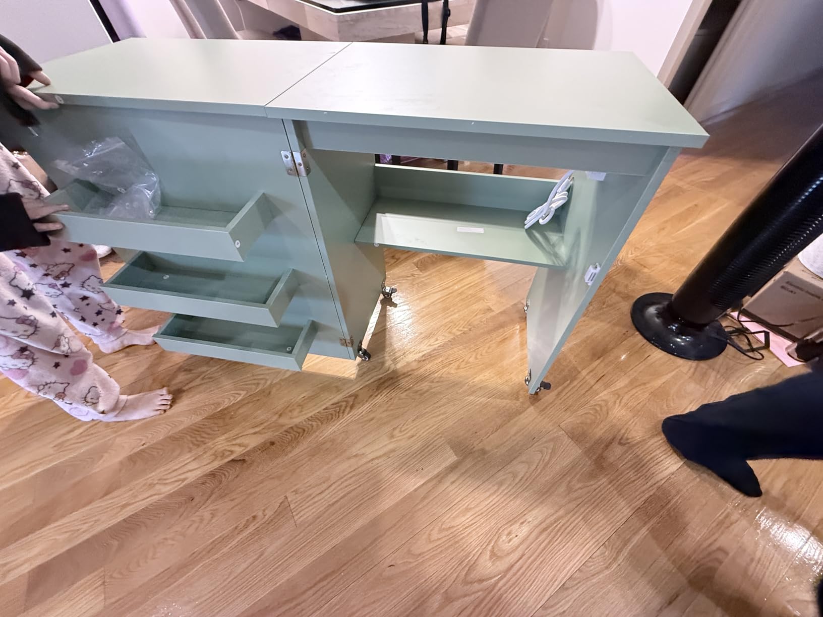 GIANTEX Folding Sewing Table with Charging Station, Storage Trays & Shelf customer photo 1