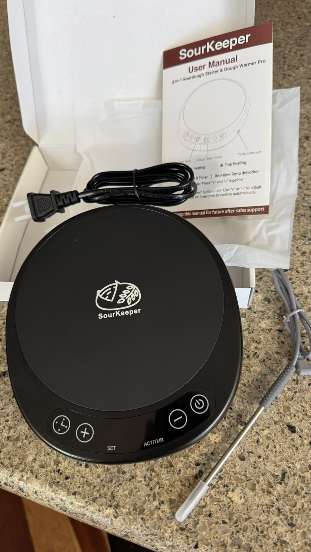 SourKeeper, Larger 2-in-1 Sourdough Starter Warmer Pro - 2026 Upgrade Larger Heating Plate, Dough Temp Probe, 1°F Control (70–110°F), 24H Timer, Real-Time Monitoring Walnut,6.5inch customer photo 2