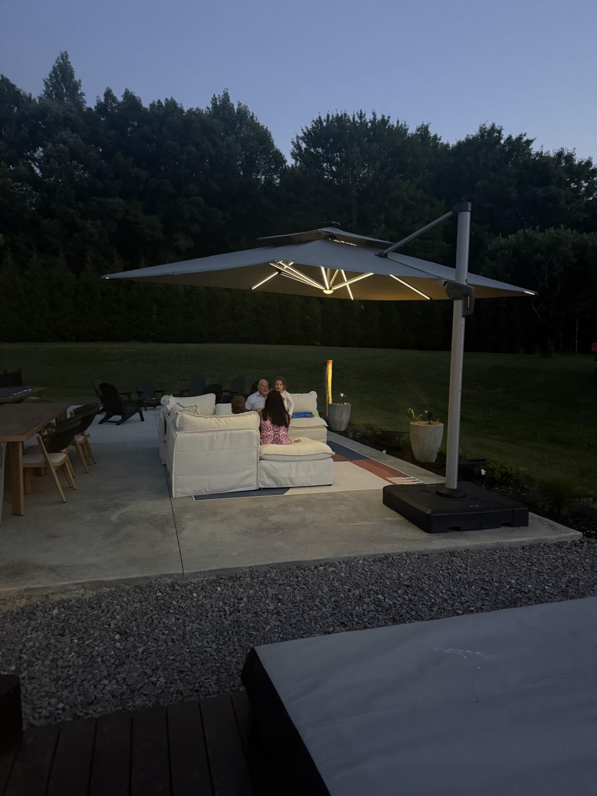 PURPLE LEAF Cantilever Umbrella 9' X 12' Solar LED Light Patio Deck, Beige customer photo 1