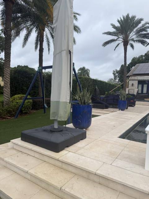 PURPLE LEAF Cantilever Umbrella 9' X 12' Solar LED Light Patio Deck, Beige customer photo 2
