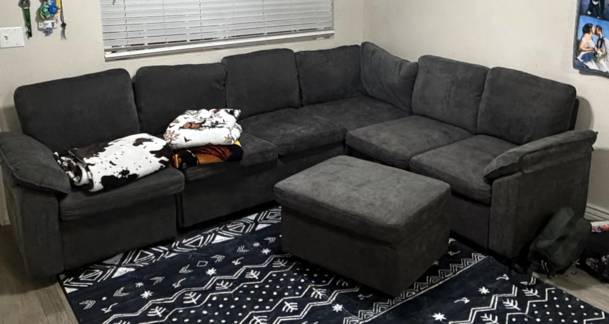 106'' Modular Sectional Sofa with Pull Out Bed, Sleeper Sofa, Dark Gray customer photo 1