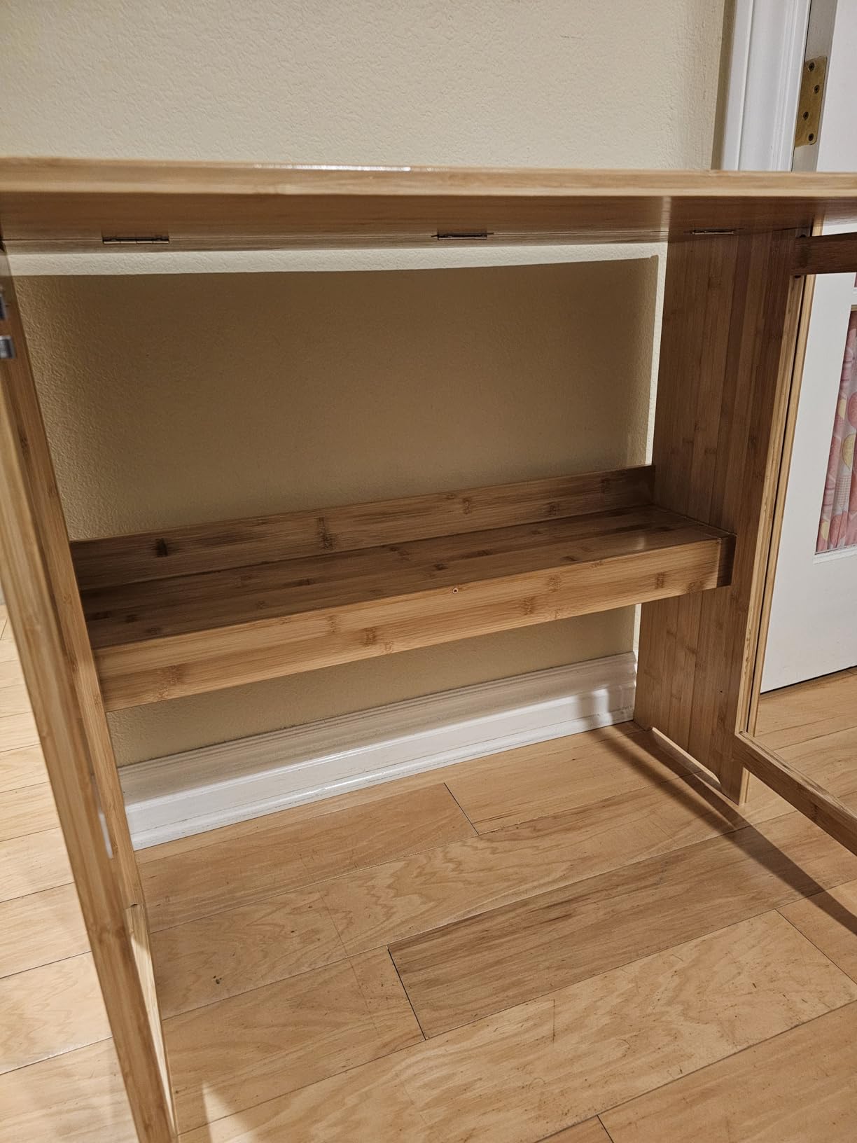 Folding Desk for Small Spaces, Bamboo Foldable Desk with Bookshelf, Brown customer photo 2