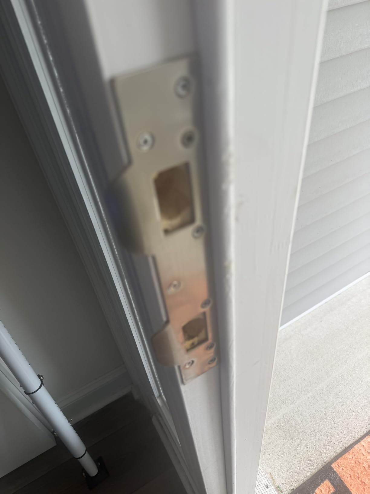 Door Strike Plate Reinforcement Plate, Front Door Strike Plate, Double Strike Plate for 5-1/2 in. Hole Centers, Heavy Duty, Front Door Security Devices Door Latch Plate (Satin Nickel, 1 Pack) customer photo 1