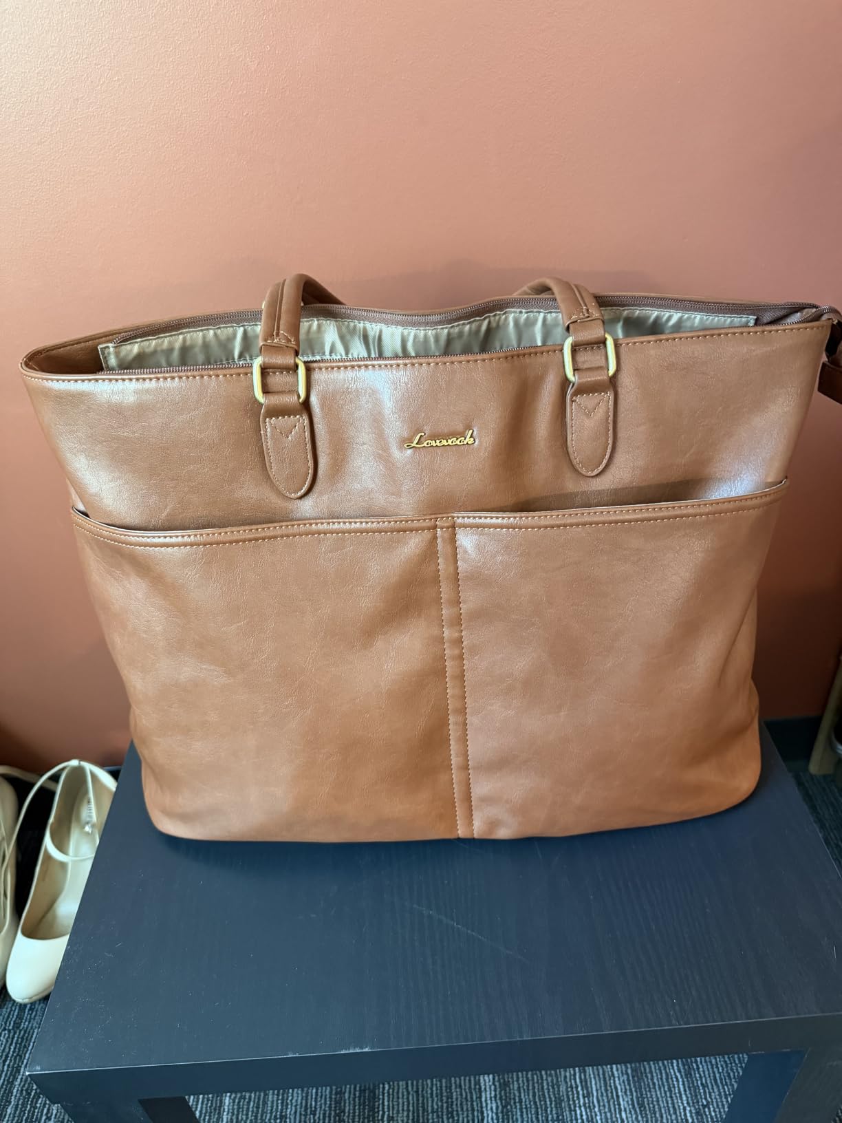 LOVEVOOK Work Tote Bags for Women, Vintage Leather 15.6 Inch Laptop Bag with Large Cup Holder, Teacher Nurse Medical Professional Computer Bag, Office Briefcase Handbag Gift customer photo 1