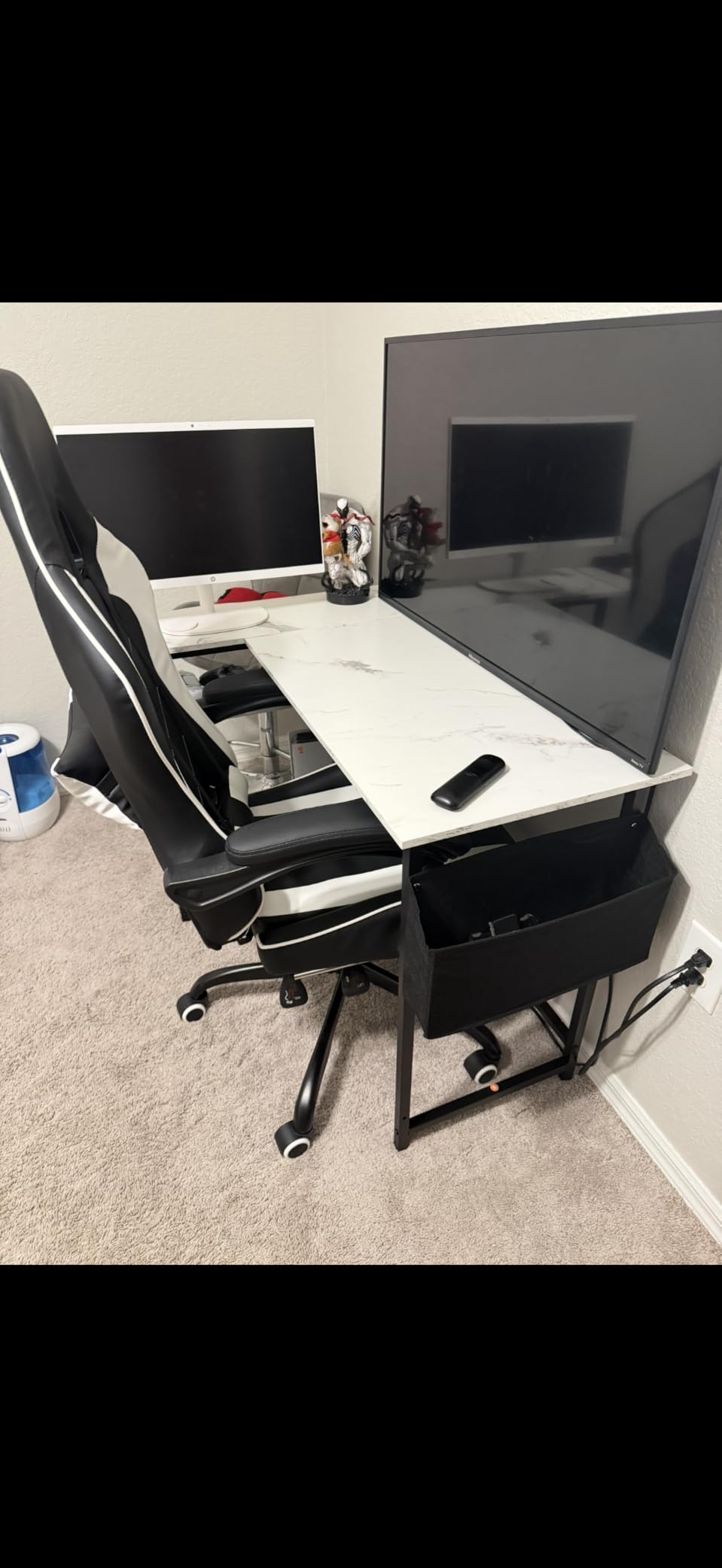 Pamray 40 Inch L Shaped Computer Desk with Reversible Side Storage Shelves, Small Corner Desk for Small Space Home Office, Writing Study Table PC Desk for Bedroom, Black customer photo 2