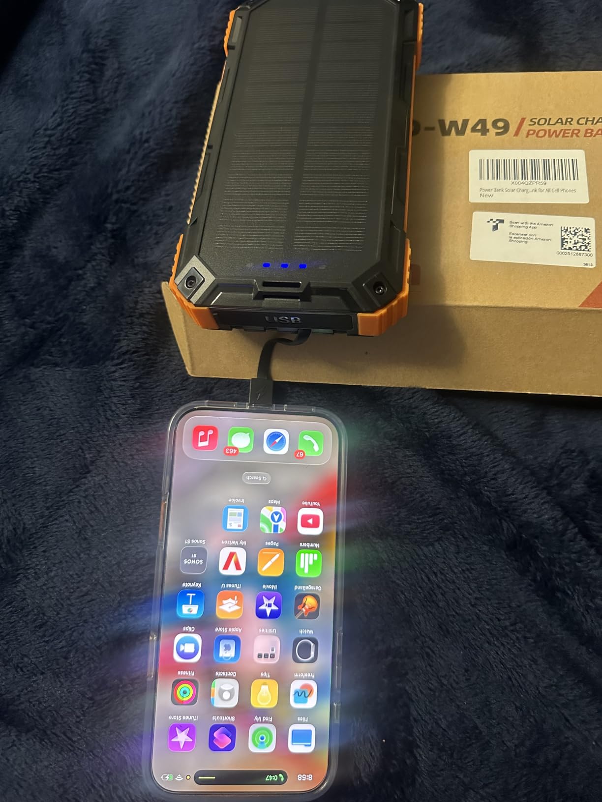 Solar Power Bank,49800mAh Wireless Portable Phone Charger with Built-in 4 Cables,22.5W Fast Charging External Battery Pack PD 3.0 USB-C In/Output for iPhone,iPad,Android,Perfect for Camping, Hiking customer photo 2