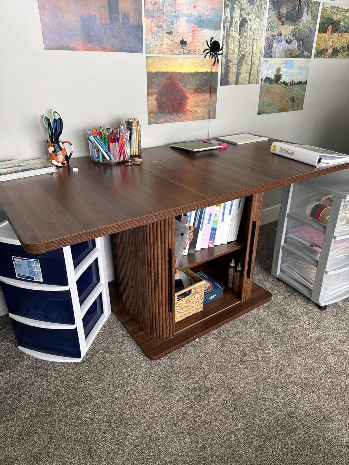 Extendable Dining Room Table for 4-6, 47-65 Inch Rectangle Kitchen Dining Table with Large Storage, Fluted Sliding Door, Expandable Mid Century Modern Dinner Furniture, Living Room, Walnut, Brown customer photo 2