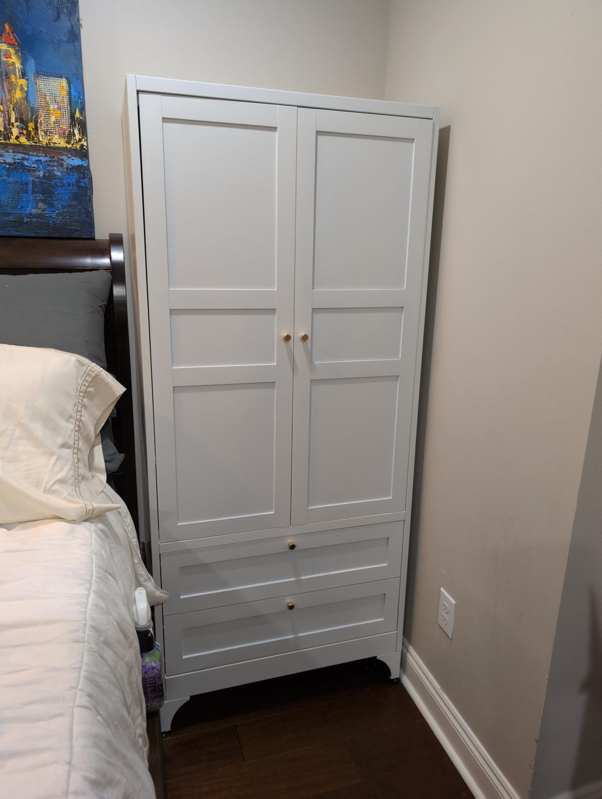 Letaya Metal Armoire Wardrobe Closet with Drawers, Clothing Storage Cabinet with Doors and Shelves, Coat Closet with Hanging Rod, Bedroom, Home, Cloak Room, White-71 H x 32