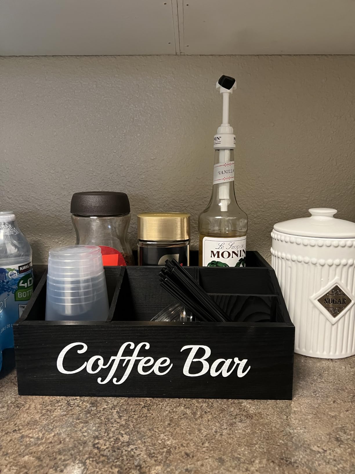 Coffee Station Organizer for Countertop – Wooden Coffee Bar Organizer with Adjustable Dividers,Holds K Cup Pod & syrup bottles, for Kitchen, Office, or Bar and Tea Station, Black customer photo 2