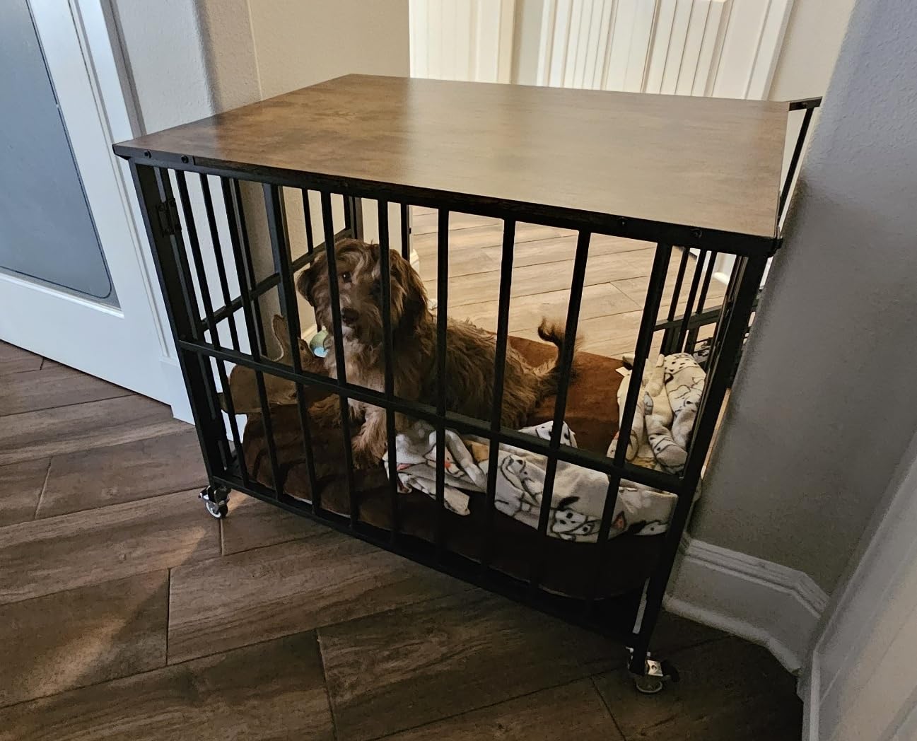 Easycom Foldable Dog Crate Furniture for Large Dogs 35-60 lb, Rustic Brown customer photo 2