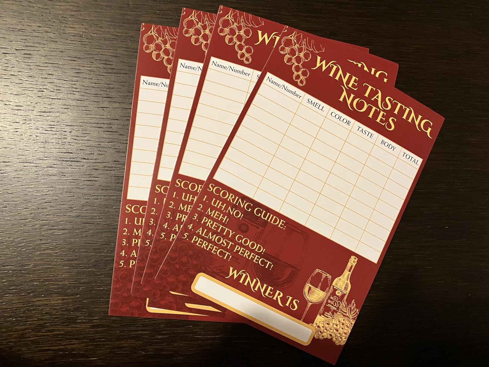 30 Pcs Wine Tasting Scorecards, 7.09 × 4.9 Inch Wine Tasting Notes Cards, Thick Cardstock Blind Tasting Party Supplies for Wine Night and Tasting Events customer photo 1