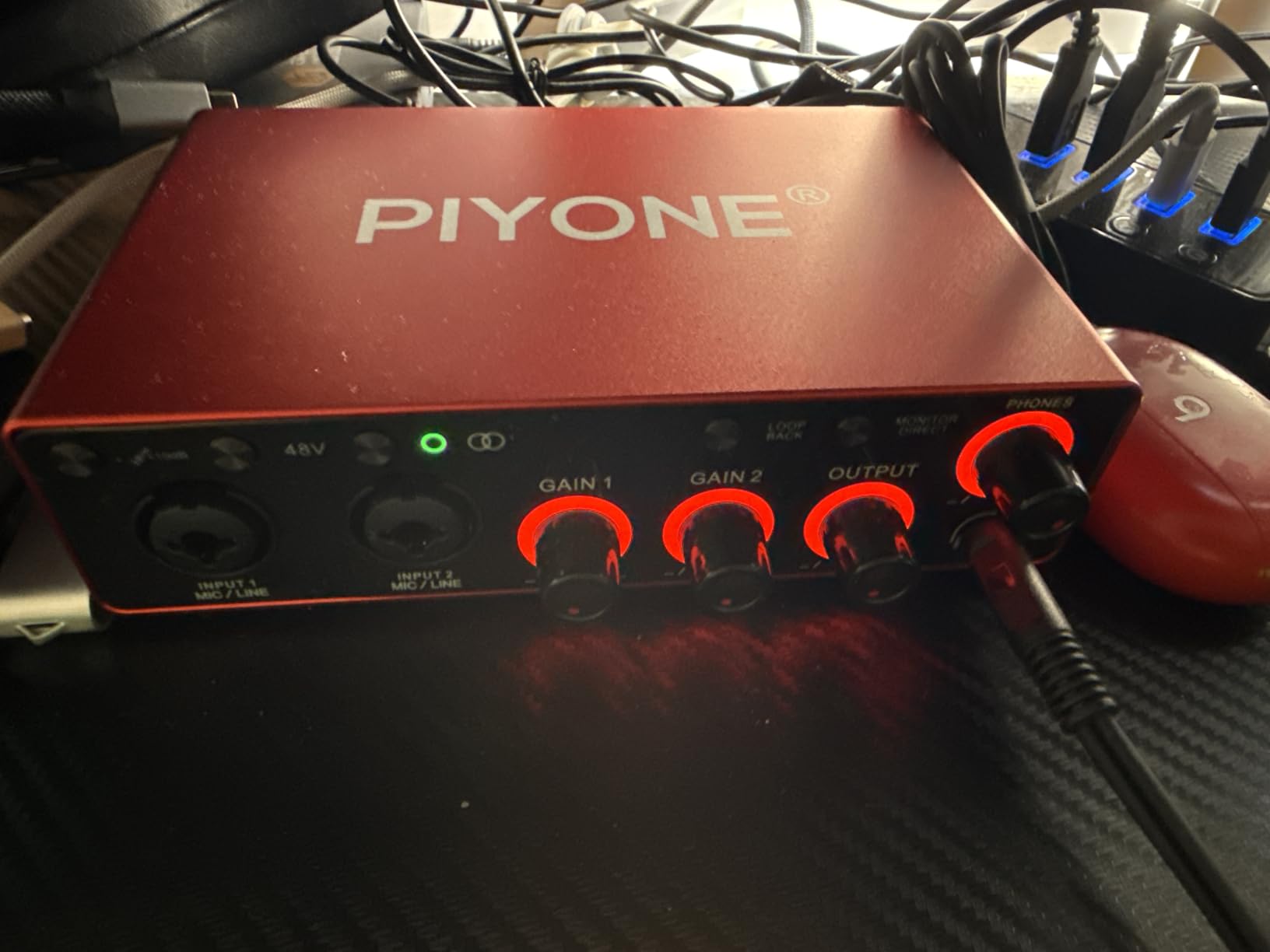 Audio Interface, 2X2 24-bit/192kHz Interface for High-Fidelity, Studio Quality PC/Mac/iOS Recording, XLR/TRS Combo Input, Monitor Mix/Loopback Function, One-Cable Setup(Alloy Red) customer photo 1