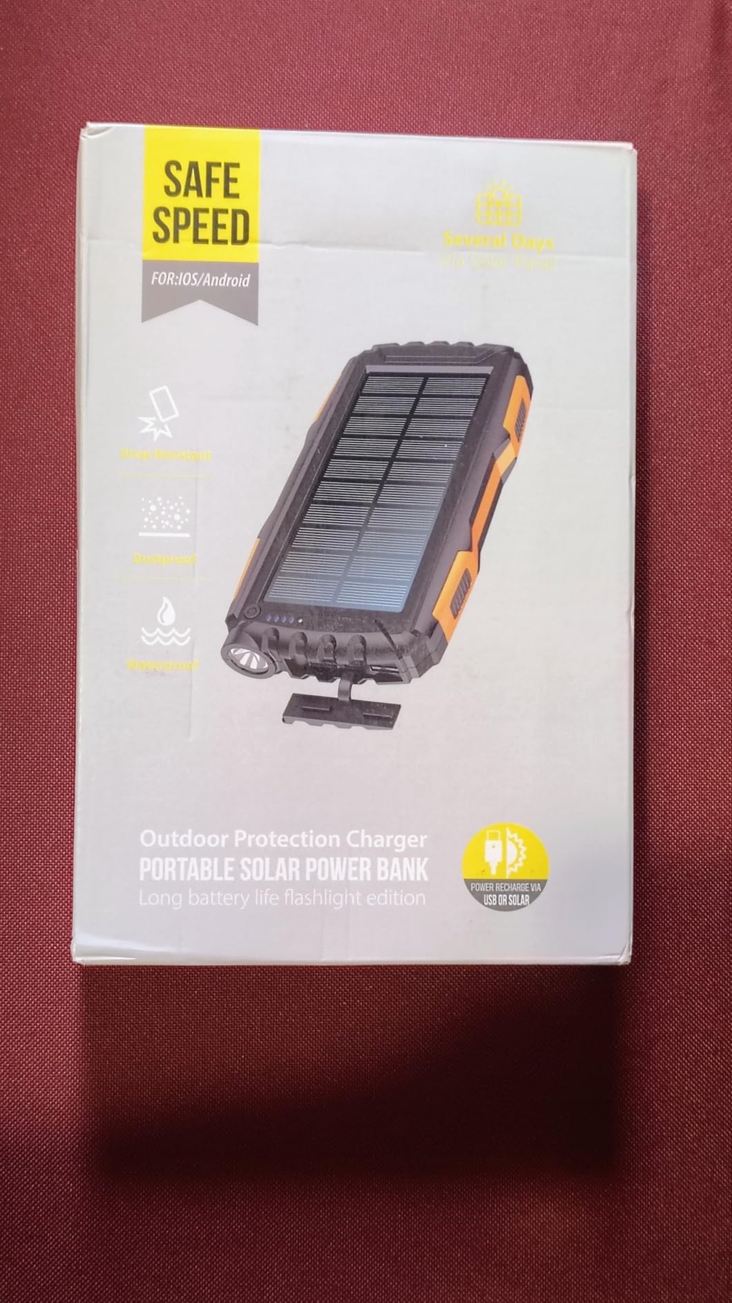 Mregb Solar Charger Power Bank 42800mAh, Portable Charger, Solar Power Bank,External Battery Pack 5V3.1A Qc 3.0 Fast Charger Built-in Super Bright Flashlight (Orange) customer photo 2
