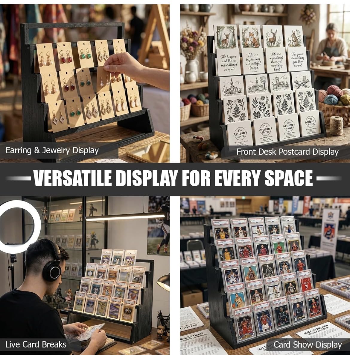 5 Tier Wooden Card Display Stand Holds 20-25 PSA BGS SGC Graded Sports Card | Easy Assembly, Baseball Cards, Basketball Cards, Football Cards, Trading Cards, Graded Card Display Stand, Card Stands For Display customer photo 1