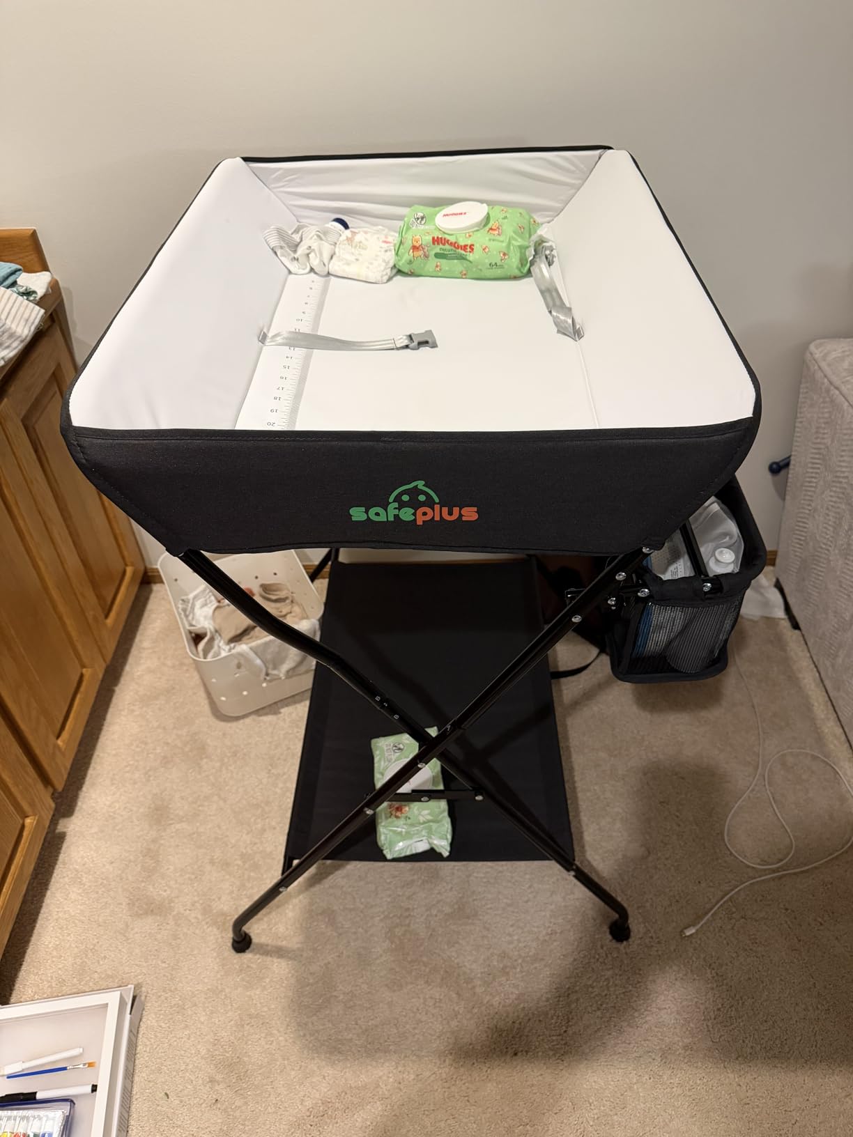 Costzon Changing Table, Portable Baby Changing Table Foldable Diaper Changing Station with Safety Belt, Large Storage Rack & Shelf, Nursery Organizer for Newborn Infant (Beige) customer photo 1