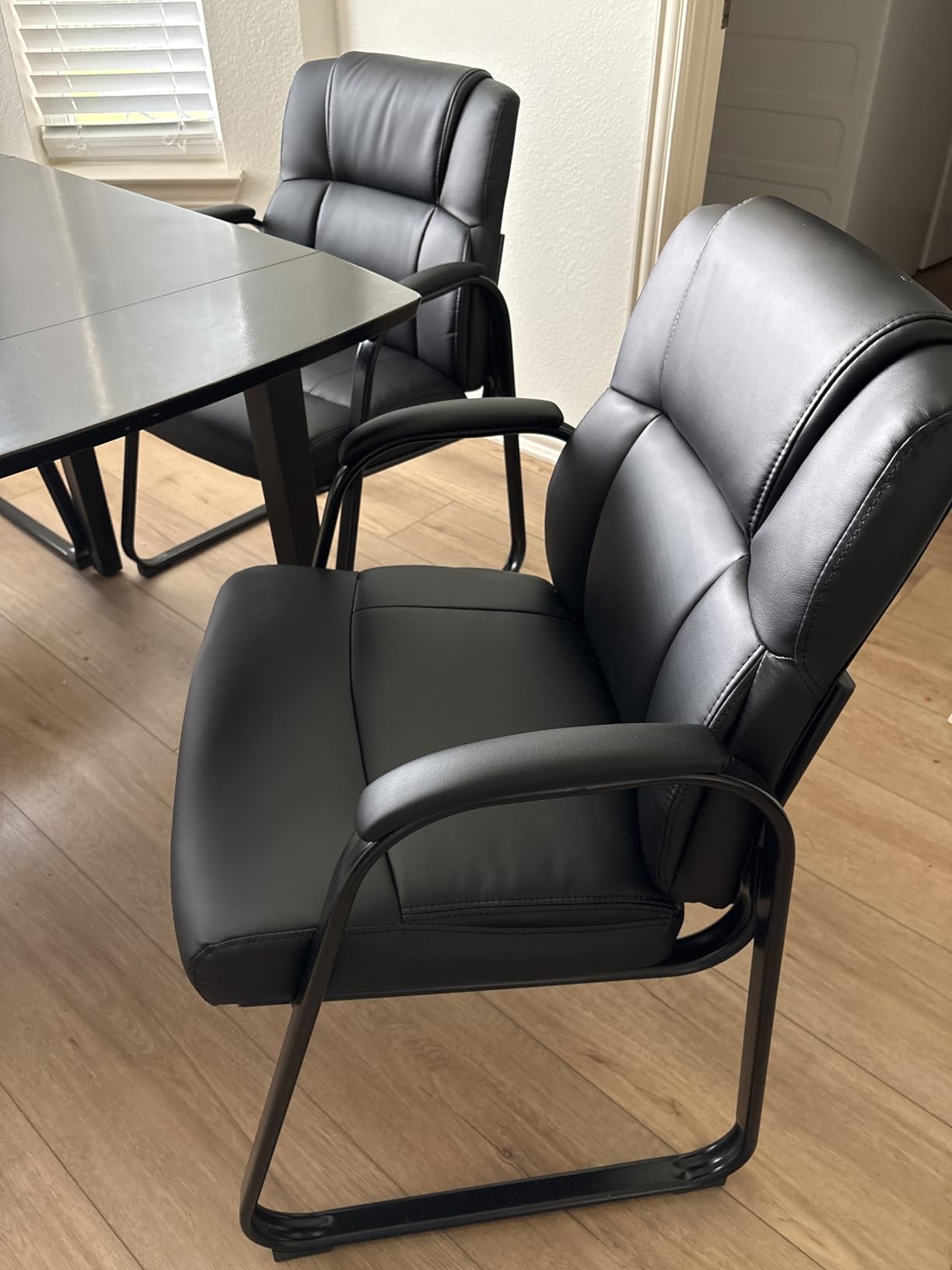 Sweetcrispy Waiting Room Chairs, Office Guest Chairs for Reception | Stationary No Wheel, Comfy Padded Arms, Sled Base, Conference Room Lobby Bedroom Elderly, Deep Black customer photo 1
