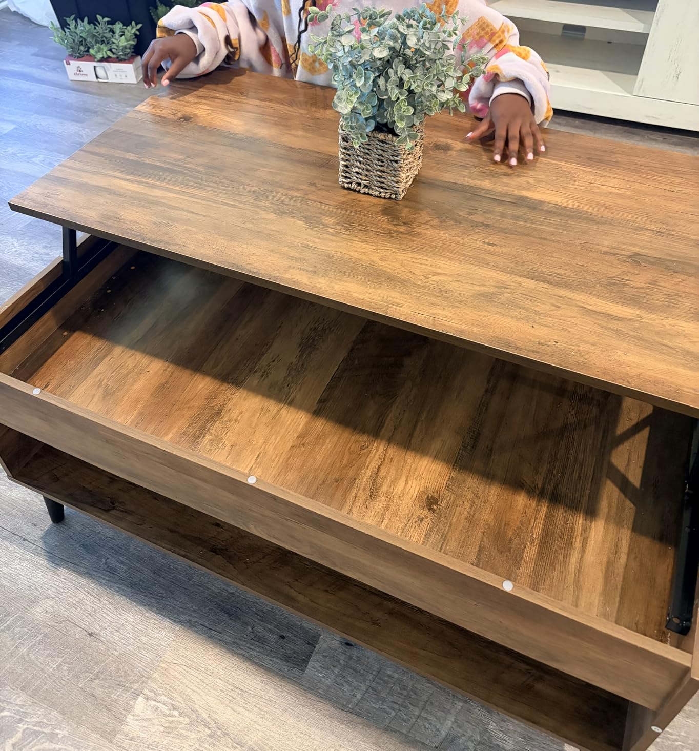 VASAGLE Lift Top Coffee Table with Hidden Storage, Gas Spring | Lift Tabletop Dining Table, Open Storage Shelf, for Living Room, Home Office, Honey Brown, MIRANTA Collection ULCT268KB01S customer photo 2
