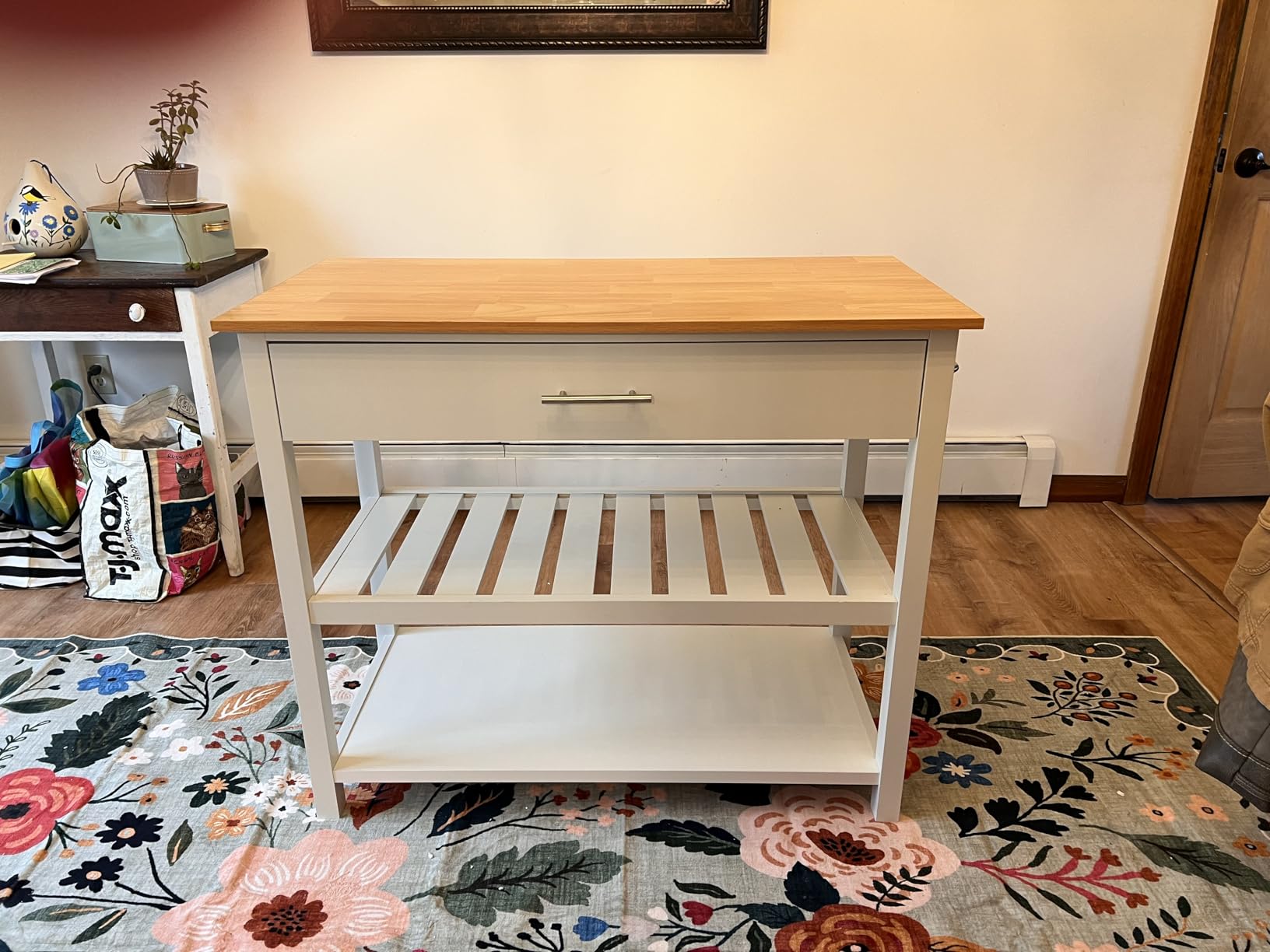 Shintenchi Kitchen Island with Folding Drop Leaf, Rolling Island Table with Storage, Kitchen Cabinet on Wheels with Seating Area for Kitchen, Bar Cart with Cabinet, White customer photo 2
