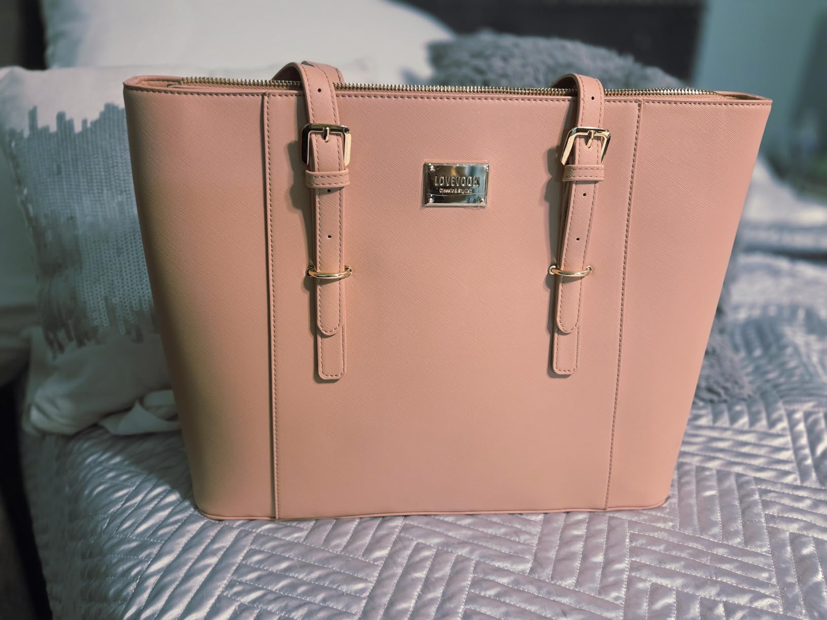 LOVEVOOK Laptop Tote Bag for Women, Vintage Leather 15.6 Inch Work Tote with Large Water Bottle Pocket, Teacher Nurse Professional Computer Bag, Office Briefcase Handbag Gift, Brown customer photo 2