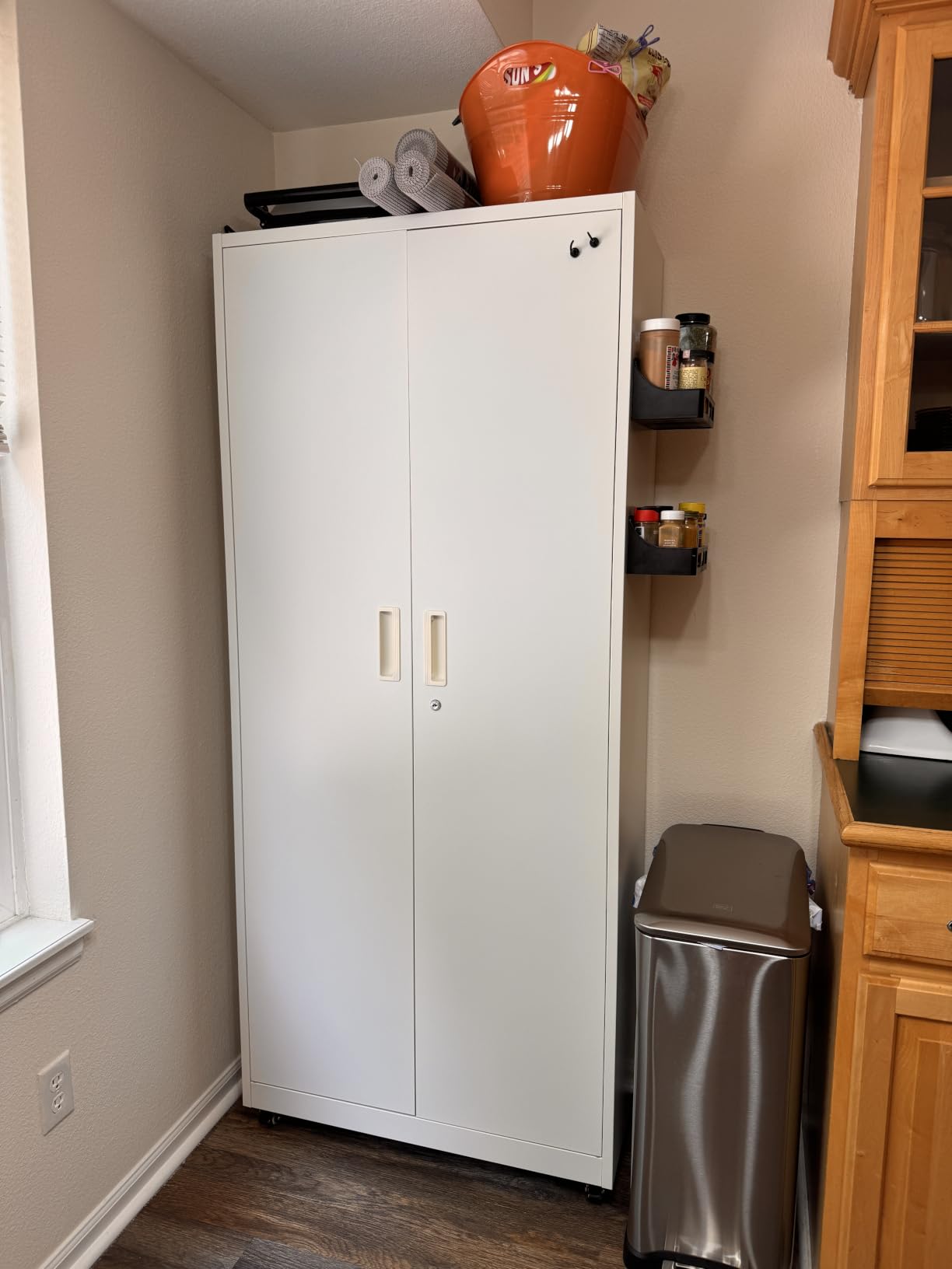 Greenvelly Metal Garage Storage Cabinet with 4 Swivel Wheels, 73