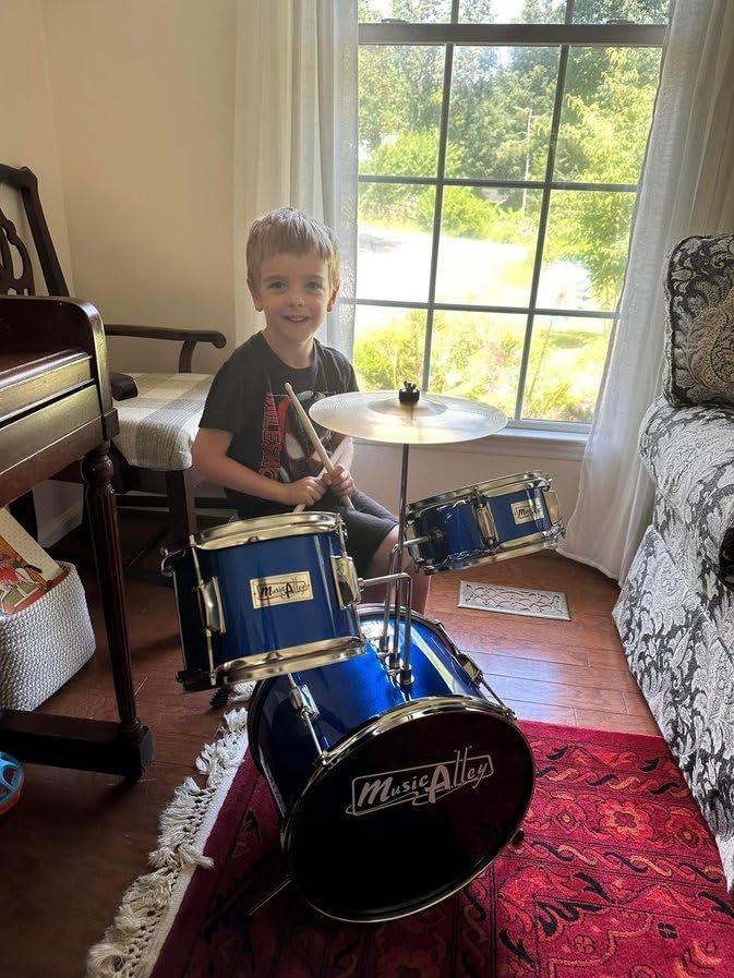 Music Alley 3 Piece Kids Drum Set with Throne, Cymbal & Sticks, Blue customer photo 1