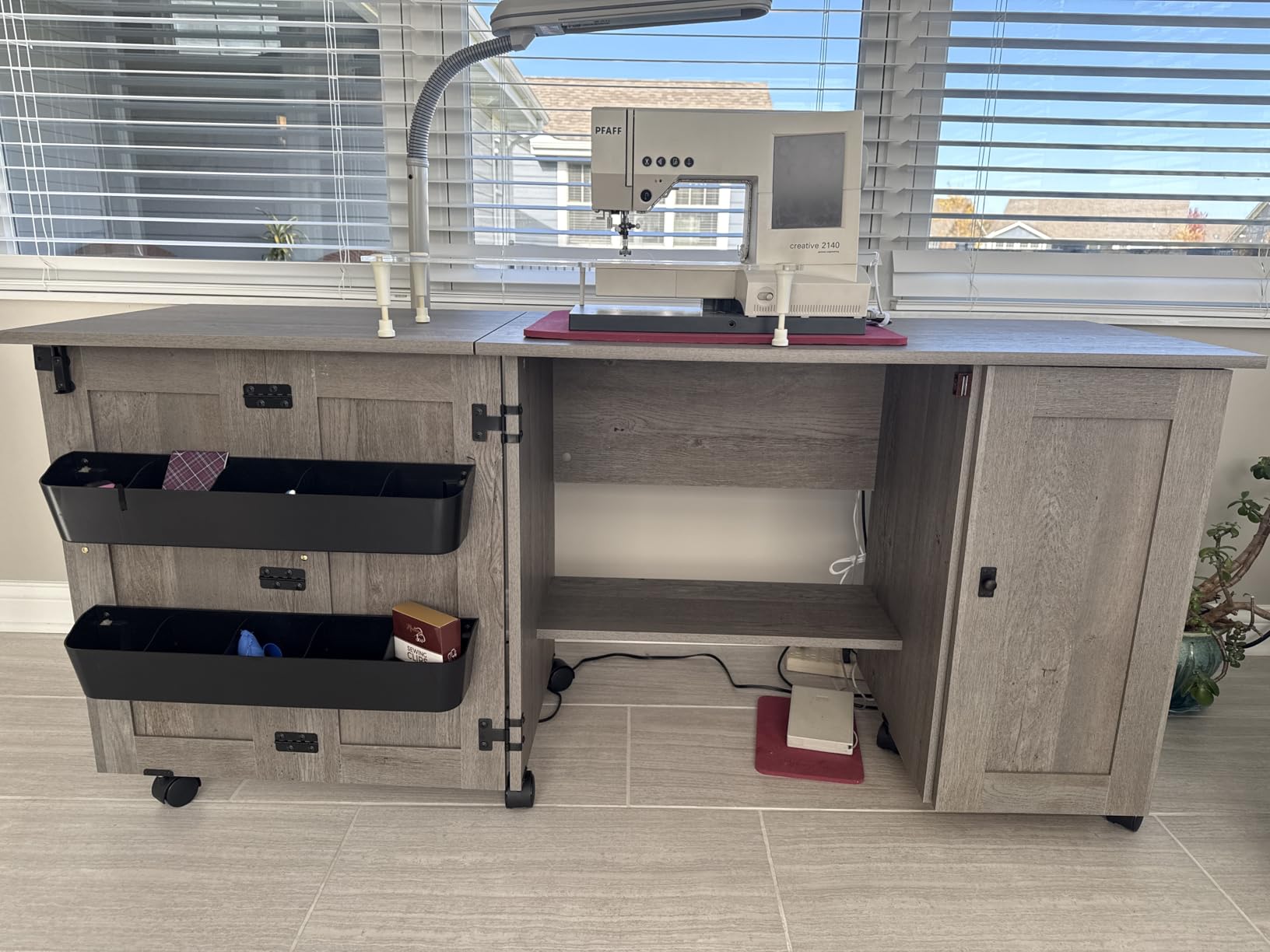 Sauder Miscellaneous Storage Easy Rolling Sewing and Craft Table/Cart/ Pantry cabinets, Cinnamon Cherry finish customer photo 2
