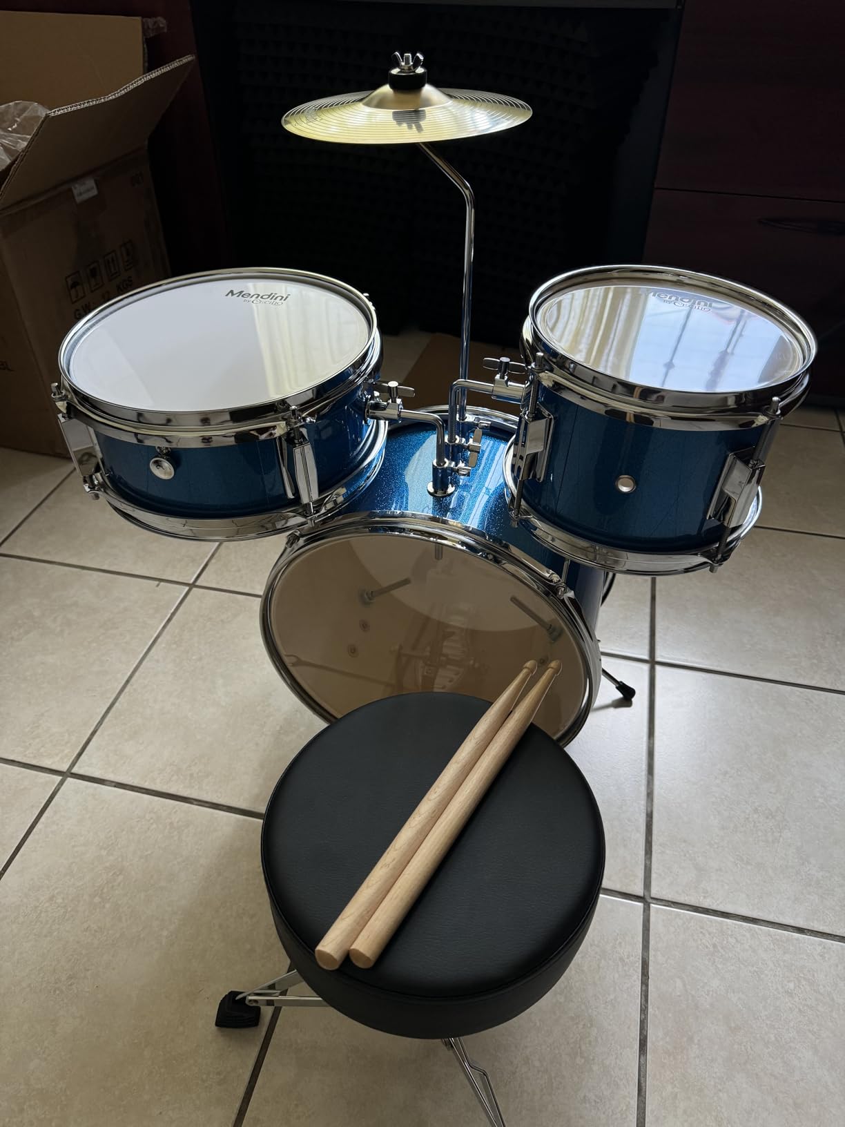 Mendini By Cecilio 13 Inch Drum Set, 3-Piece Junior Drum Set - Sky Blue customer photo 2