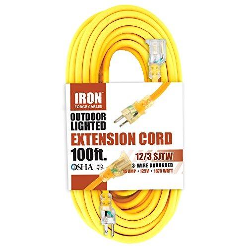 IRON FORGE CABLE 25 ft Lighted Outdoor Extension Cord - 12/3 SJTW Heavy Duty Yellow Extension Cable Extension Cable with 3 Prong Grounded Plug for Safety, 15AMP -Great for Garden and Major Appliances customer photo 2