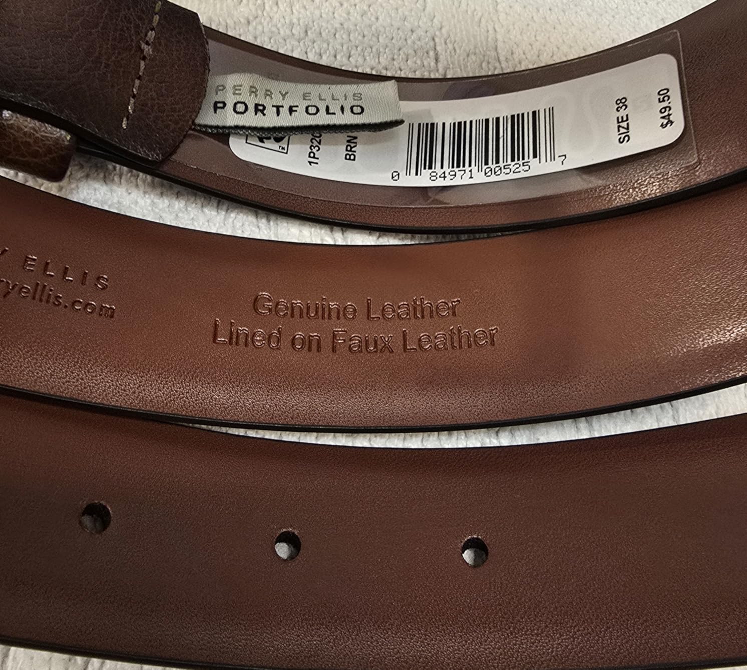 Perry Ellis Portfolio Park Ave Men's Dress Belt, Burnished Edges and Silver Prong Buckle, Textured Leather Belt customer photo 1