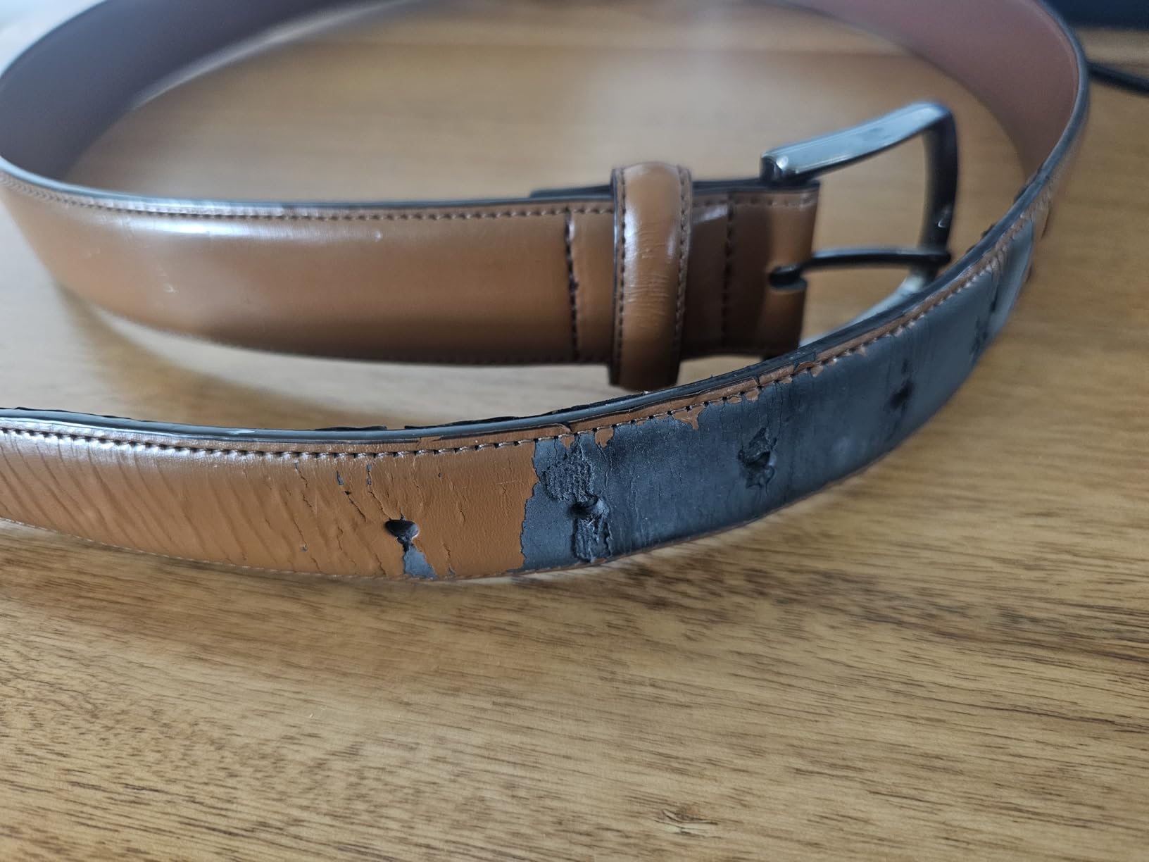 Perry Ellis Portfolio Park Ave Men's Dress Belt, Burnished Edges and Silver Prong Buckle, Textured Leather Belt customer photo 2
