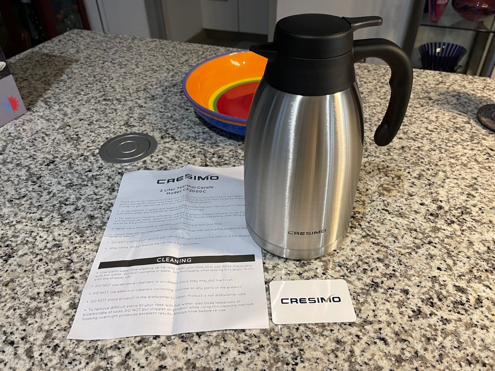 Cresimo Thermal Coffee Carafe 68oz / 2L - 12 Hours Hot Beverage Dispenser customer photo 2