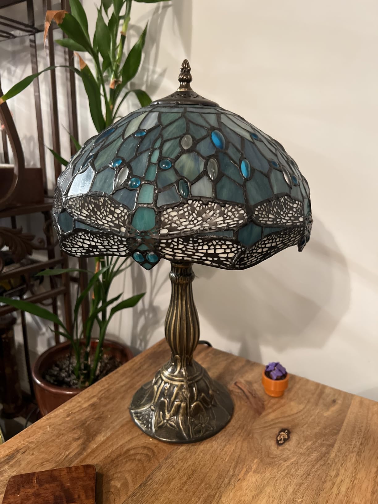 WERFACTORY Tiffany Lamp Sea Blue Stained Glass Table Lamp 18 Inch Dragonfly customer photo 2