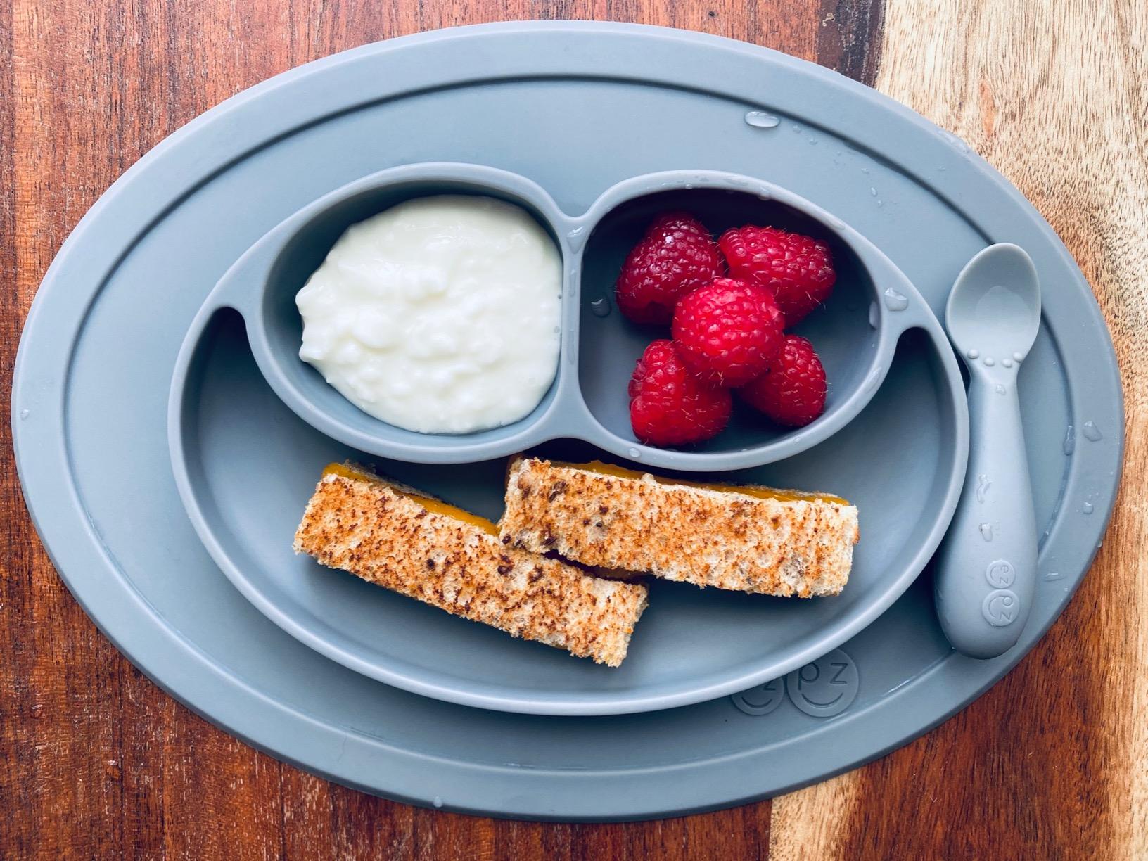 ezpz Mini Mat (Sage) - 6 -12 Months+ - 100% Silicone Suction Placemat + Divided Plate with Three Compartments - Supports Baby-Led Weaning - Designed for Highchair, Table, and Travel customer photo 1