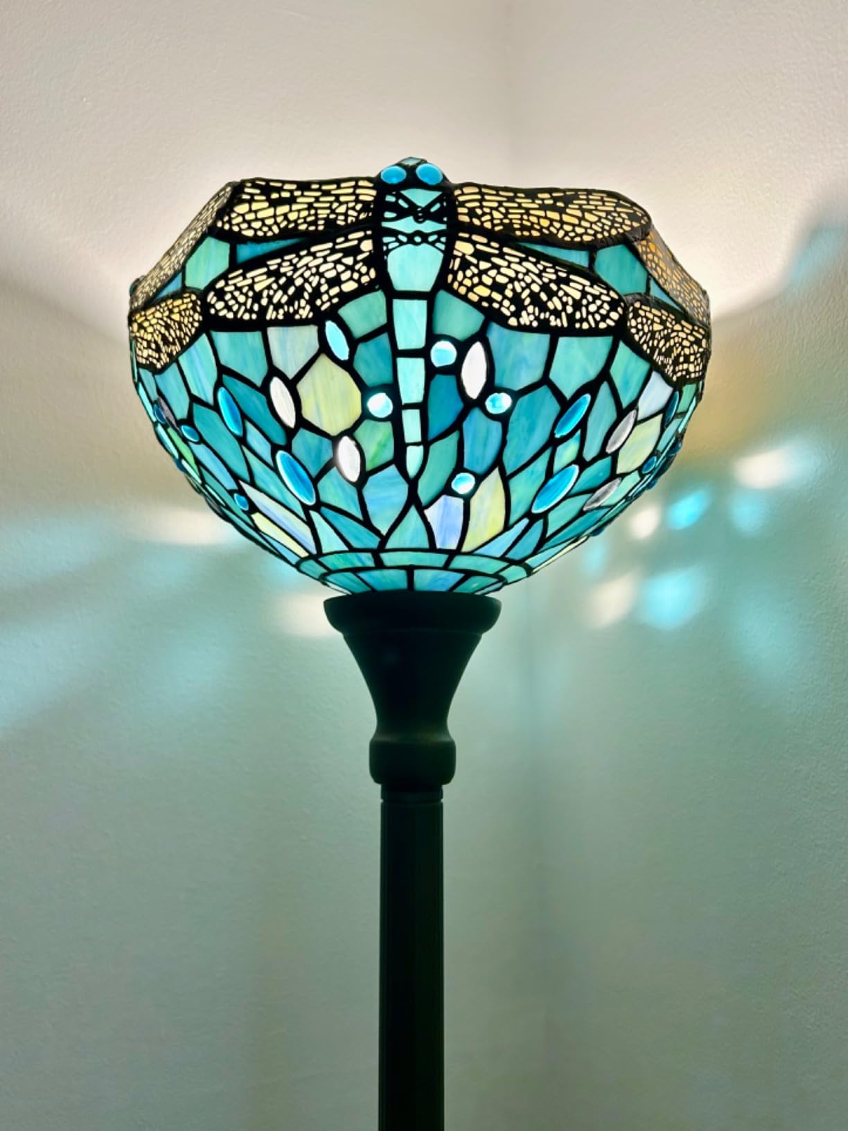 WERFACTORY Tiffany Floor Lamp Sea Blue Stained Glass Torchiere Pole Light customer photo 2