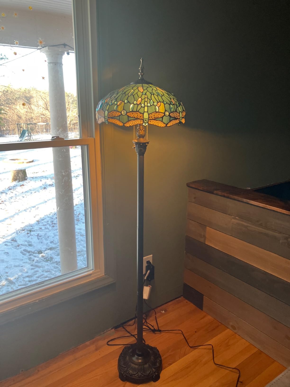 WERFACTORY Tiffany Floor Lamp Sea Blue Stained Glass Dragonfly Standing Reading Light 16X16X64 Inches Antique Pole Corner Lamp Decor Bedroom Living Room Home Office S147 Series customer photo 1