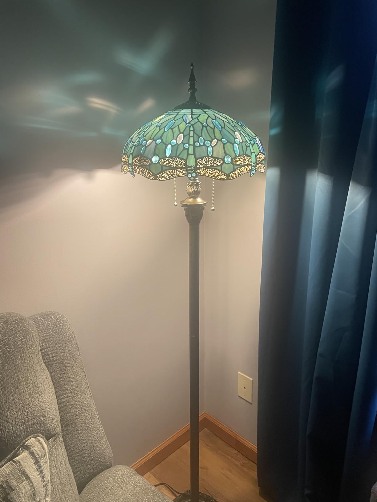 WERFACTORY Tiffany Floor Lamp Sea Blue Stained Glass Dragonfly Standing Reading Light 16X16X64 Inches Antique Pole Corner Lamp Decor Bedroom Living Room Home Office S147 Series customer photo 2