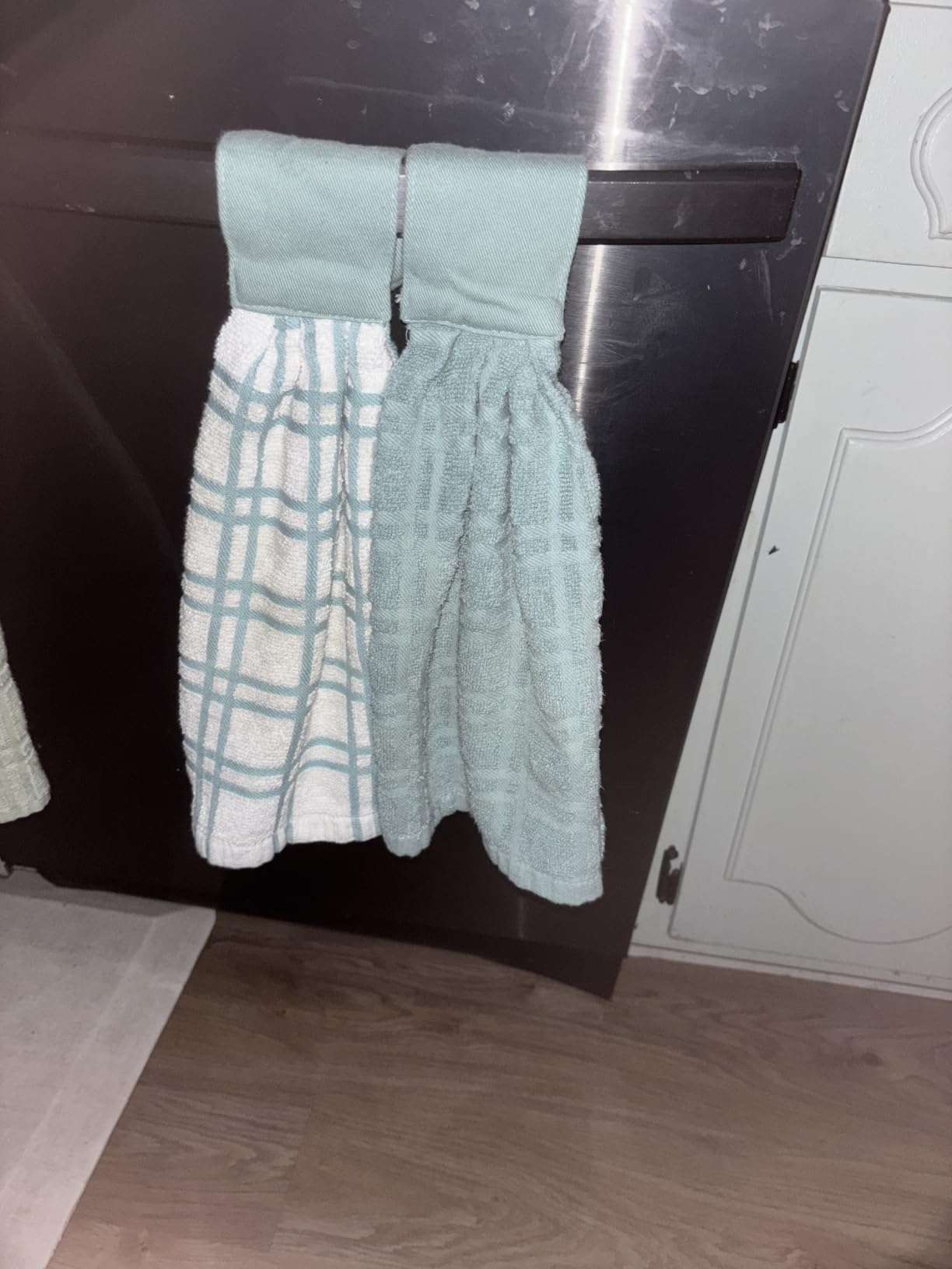 Ritz Premium 100% Cotton Solid and Multi Check Kitchen Tie Towel, Absorbent, Super Soft, and Fast Drying Hang Towel, Set of Two, Federal Blue customer photo 1