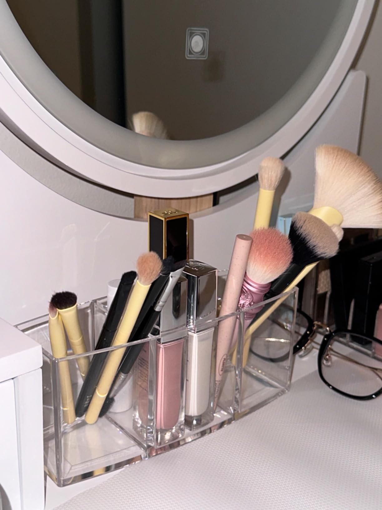 Acrylic Makeup Brush Organizer Holder Clear Cosmetic Brushes Storage with 3 Slots customer photo 2