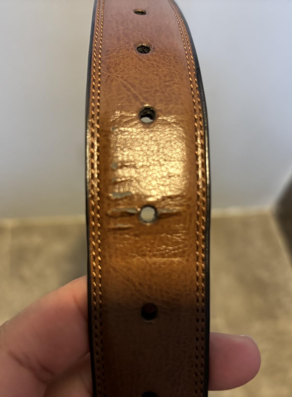 Perry Ellis Men's Portfolio Double Stitched Leather Reversible Belt, Brown/Black, Silver Prong Buckle, Burnished Edges customer photo 1