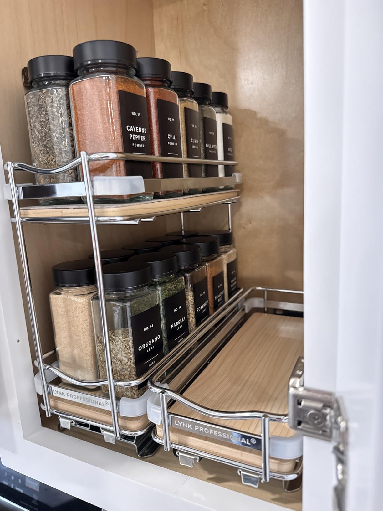 LYNK PROFESSIONAL® Pull Out Spice Organization for Cabinets - 4-3/8 inch Wide – Spice Rack for Inside Cabinets, Slide Out Spice Rack Organizer for cabinet – Pull Out Spice Rack, Sliding 2 Tier Chrome customer photo 2