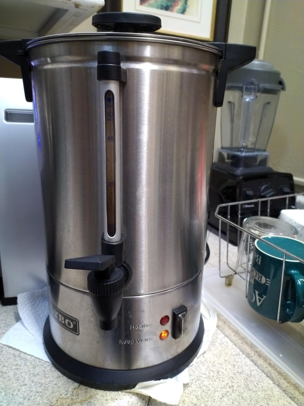 SYBO SR-CP-50B Commercial Grade Stainless Steel Percolate Coffee Maker Hot Water Urn for Catering, 50-Cup 8 L, Metallic customer photo 1